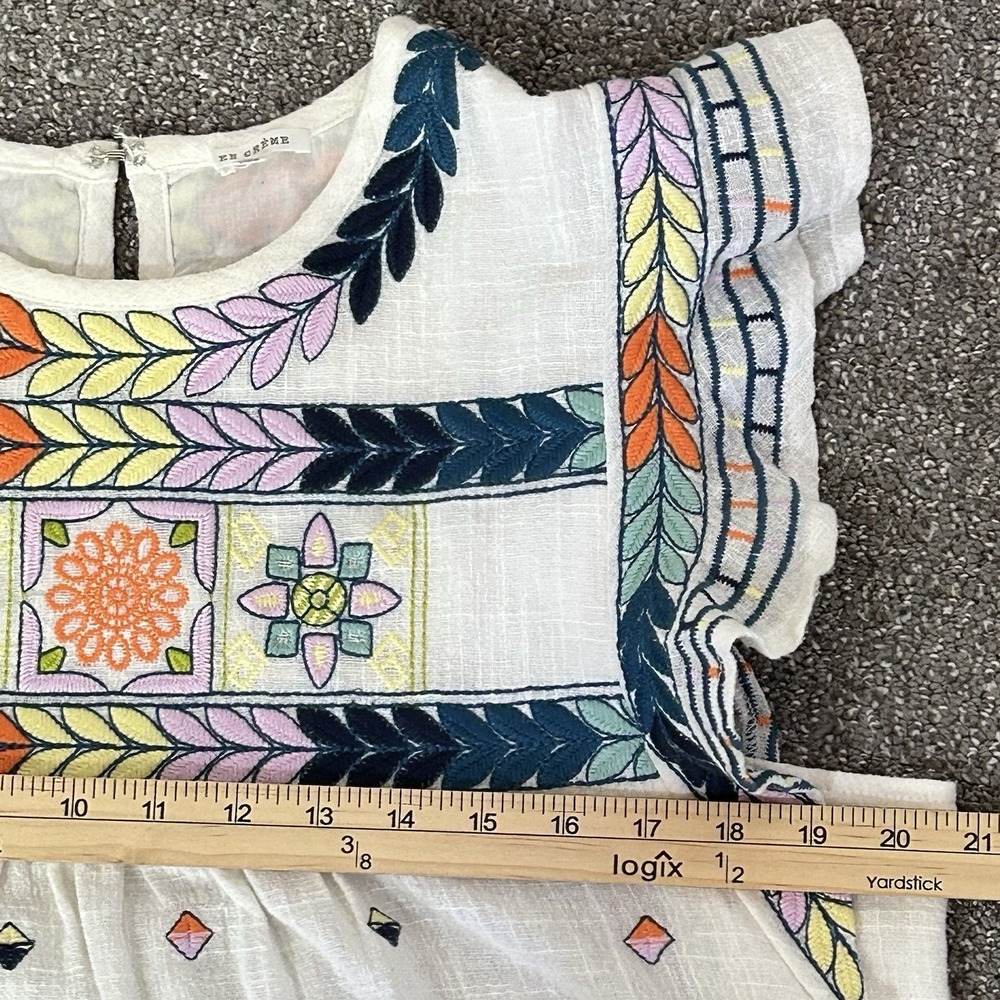 En Créme Embroidered Blouse - Women's LARGE- Flutter Sleeves Boho Cottagecore - Picture 8 of 9